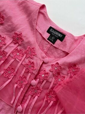 Harmony Linen Floral Embroidered Sheer Jacket Fringe Boho Size 22W
